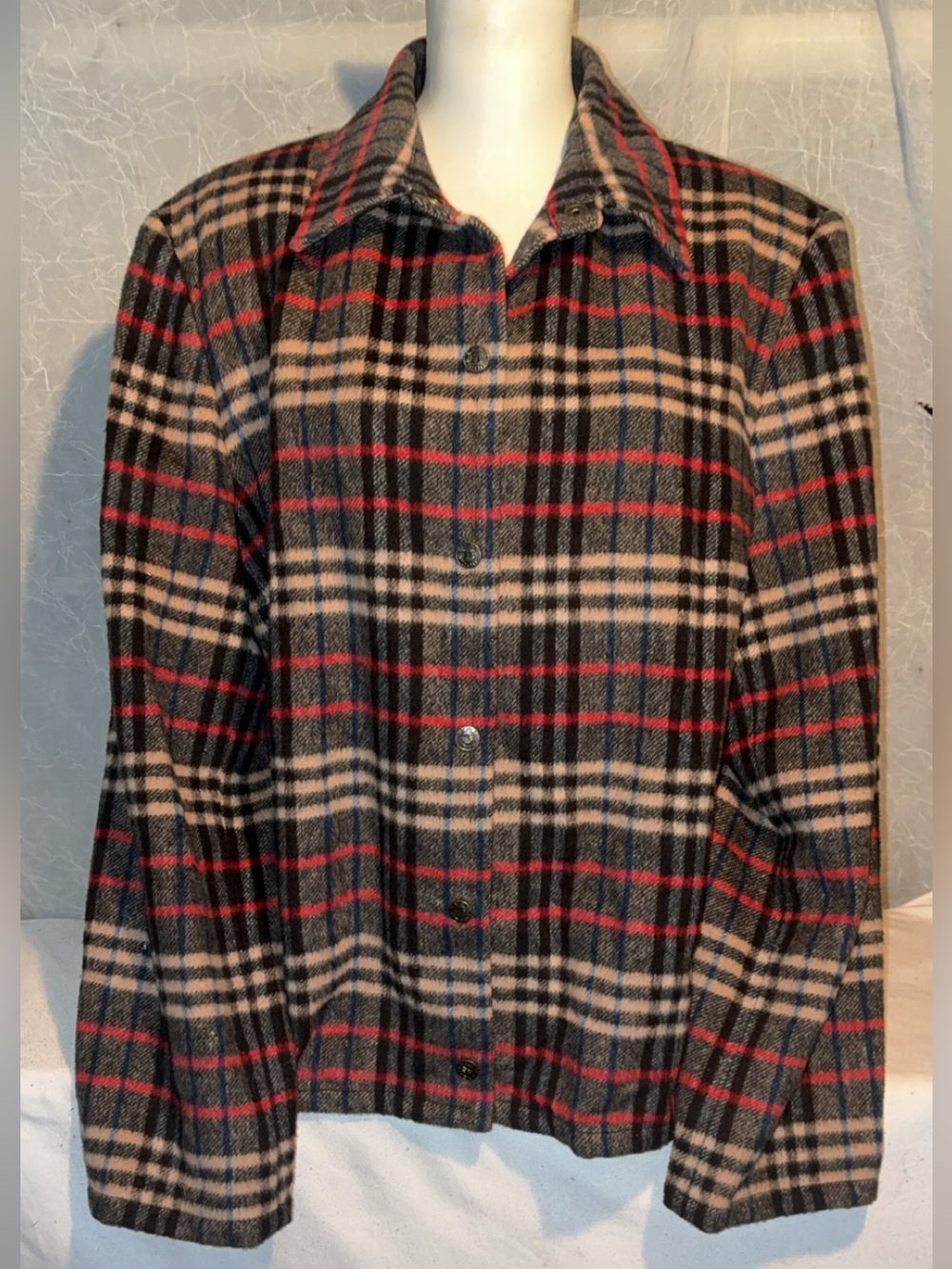 Evan-Picone Size 18 Plaid Wool Blend Snap Front Jacket